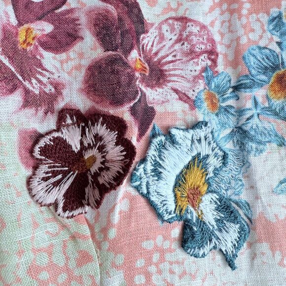 NWT AGUA by Agua Bendita Pupe Prado Floral Applique 100% Linen Mini Dress Size M - Picture 9 of 16